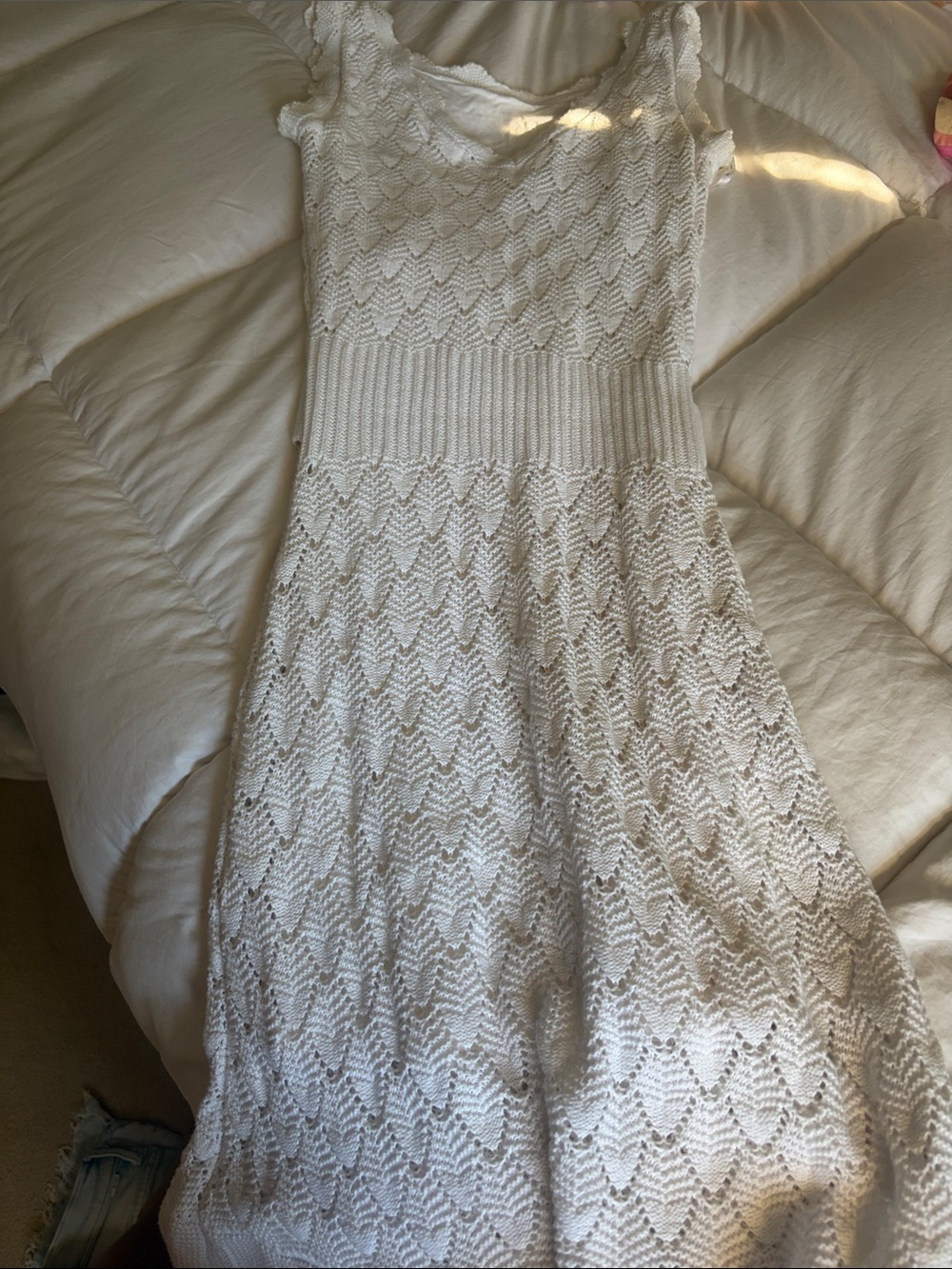White Knit Sleeveless Midi Dress